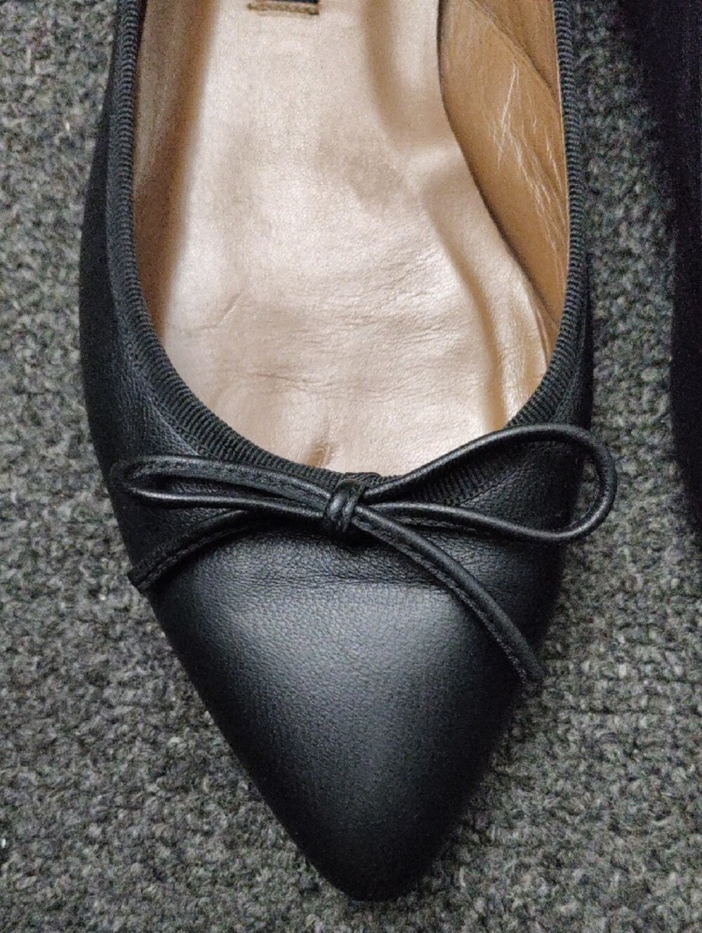 Margaux Black Pointed Toe Leather Ballet Flats with Bow - Picture 2 of 10